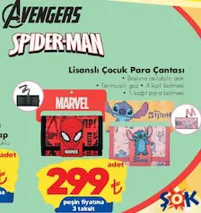 DİSNEY STİTCH/MİNNİE MOUSE/AVENGERS/SPİDER-MAN LİSANSLI ÇOCUK PARA ÇANTASI